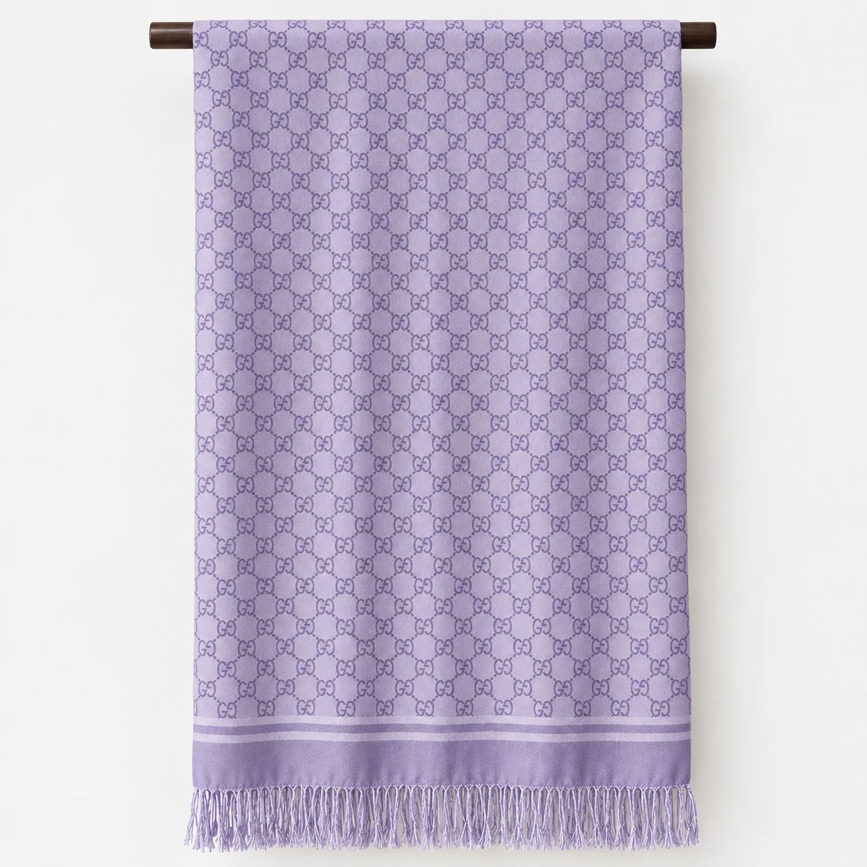 Luxury Interlocking Monogram Jacquard Scarf – Premium Silk Jamawar Stole with Fringe Tassels Angle 4