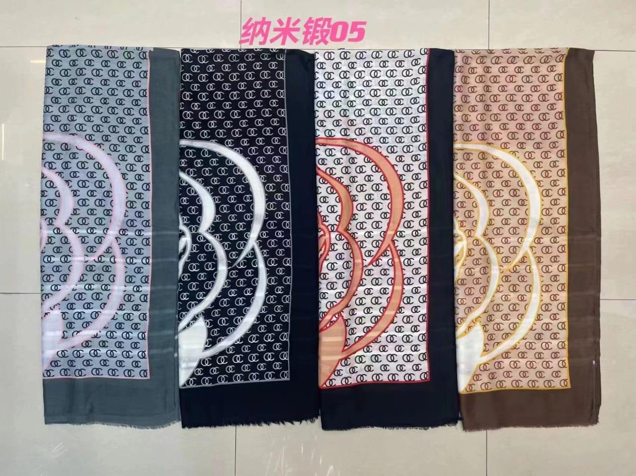 Luxury Interlocking CC Pattern Nano-Satin Scarf – Designer Wave Silk Hijab & Stole